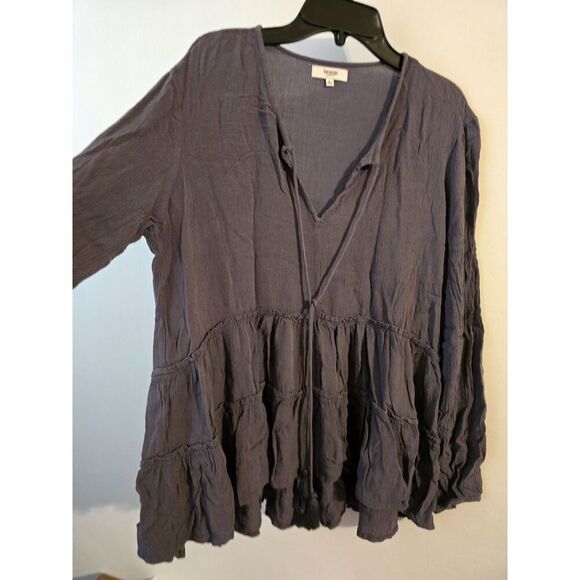 Kensie Jeans Charcoal Purple Hi-lo Crepe Tassel Peasant Blouse Large - Picture 4 of 10